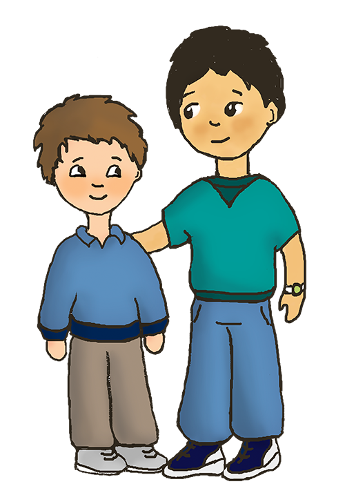 Aider les autres Dessin représentation un enfant protégeant un plus petit